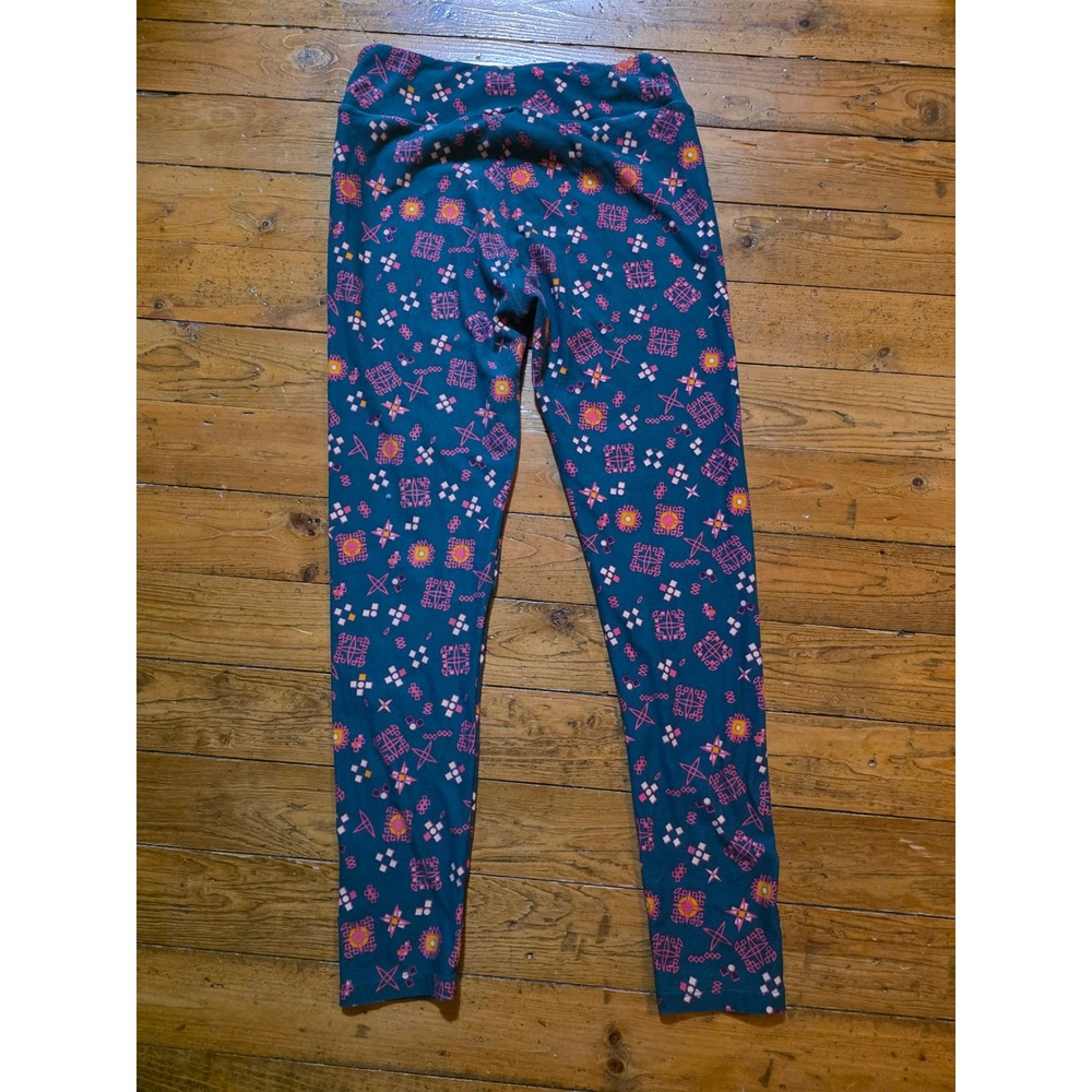 LuLaRoe Leggings One Size‎ OS Teal Pink Geometric Starburst Buttery Soft Stretch - Picture 3 of 3